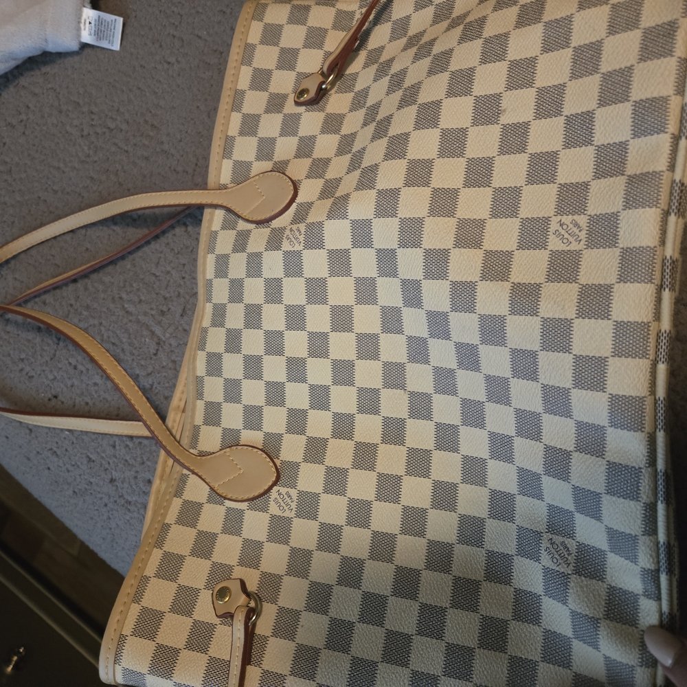 Louis Vuitton Inspired Cream and Tan Tote with Damier Azur Pattern